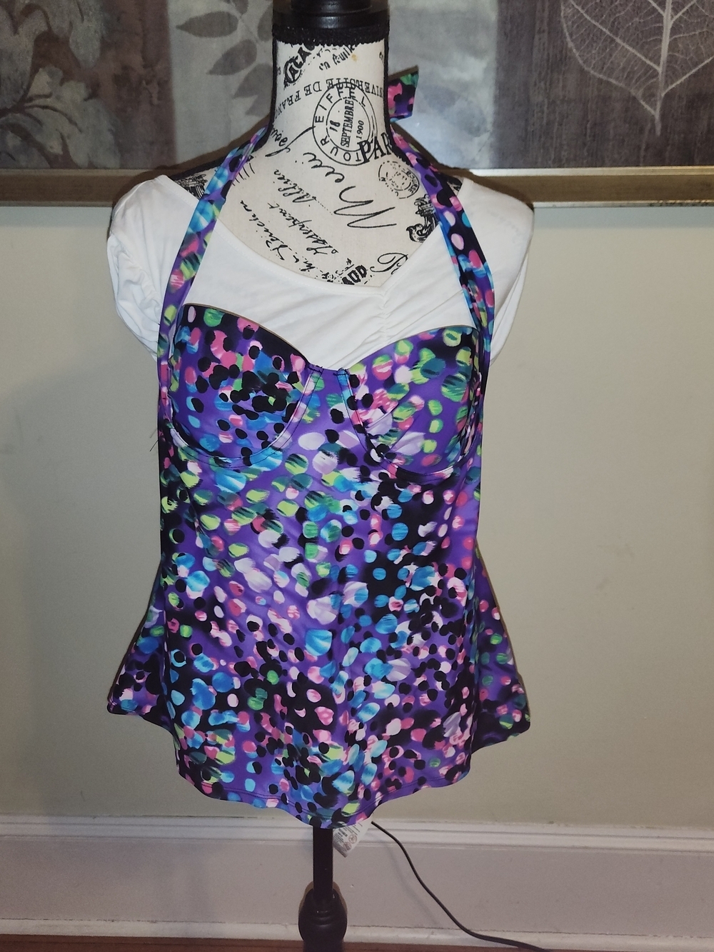 Smart & Sexy Multicolor Halter Swim Tankini Top 36C